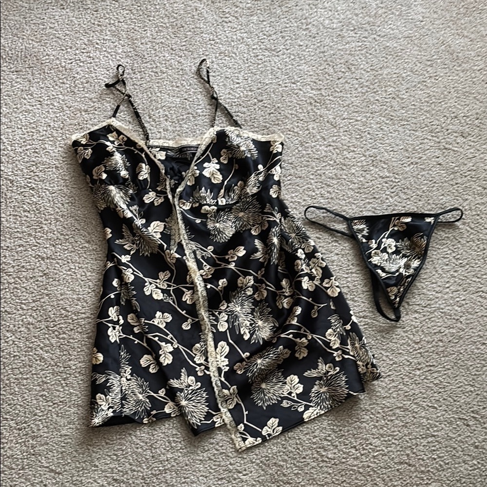 Victoria Secret Floral Black and Cream Lingerie Set size small
